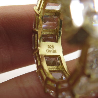 925 Sterling Silver Gold Plated Emerald-Cut Shaped C Z Ring Size 7