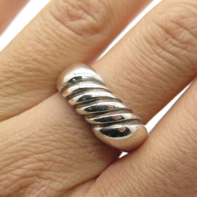 925 Sterling Silver Vintage Modernist Twisted Rope Ring Size 8.25