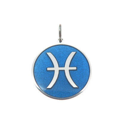 925 Sterling Silver Blue Enamel Pisces Zodiac Sign Minimalist Charm Pendant