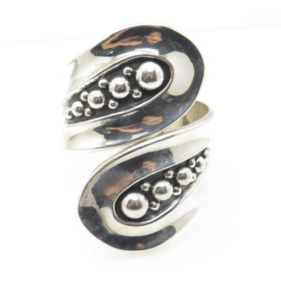 925 Sterling Silver Vintage Mexico Granulated Bypass Solid 72.2g Bracelet 6.5"