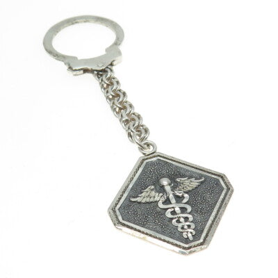 925 Sterling Silver Vintage Mexico Caduceus Key Ring w/Chain