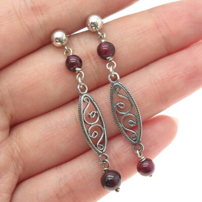 925 Sterling Silver Vintage Real Tourmaline Swirl Dangle Earrings