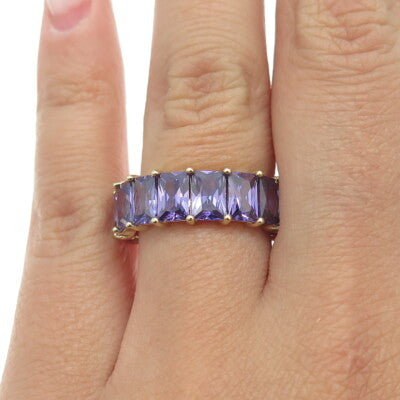 925 Sterling Silver Gold Plated Radiant-Cut Shaped Lavender C Z Ring Size 7.25