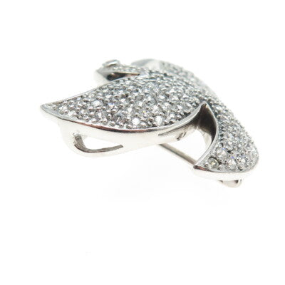 925 Sterling Silver Real Red Garnet Gemstone & C Z Dove of Peace Pin Brooch