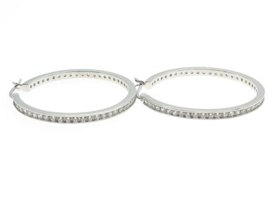 925 Sterling Silver Round-Cut All Around C Z Hoop Earrings