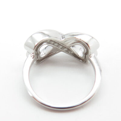 925 Sterling Silver Real Opal & Round-Cut C Z Infinity Heart Ring Size 5
