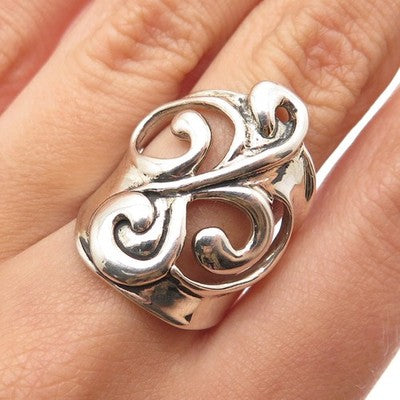 HAGIT GORALI 925 Sterling Silver Vintage Ornate Floral Modernist Ring Size 7.25