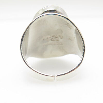 925 Sterling Silver Vintage Mexico Real Red Jasper Inlay Adjustable Ring Size 8