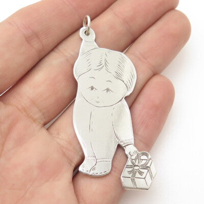 LUNT 925 Sterling Silver Vintage Boy w/ Gift Box 3D Pendant