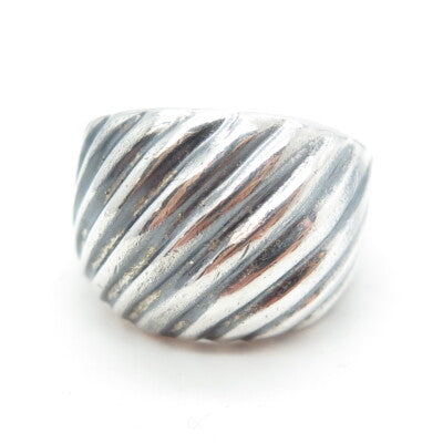 925 Sterling Silver Vintage Ribbed Ring Size 8.25
