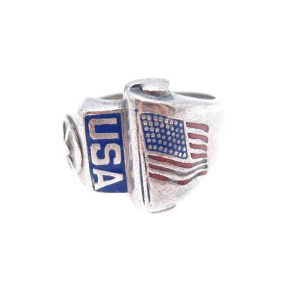 925 Sterling Silver Antique WWII DG Enamel US Army Corp Oxidized Ring Size 9.25