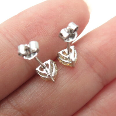 925 Sterling Silver Heart-Cut Shaped Canary C Z Stud Earrings