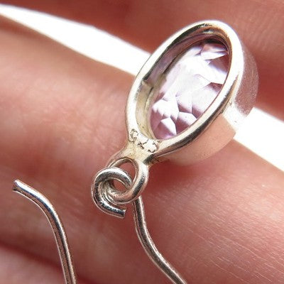 925 Sterling Silver Vintage Real Oval-Cut Amethyst Dangle Earrings
