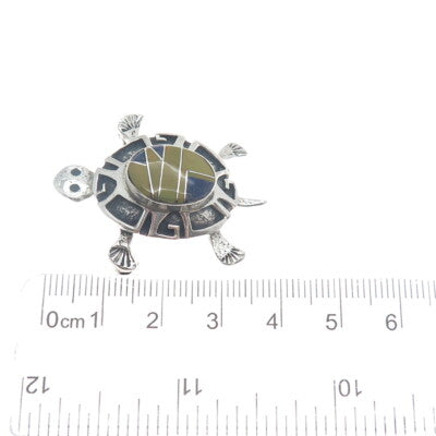ERVIN HOSKIE NAVAJO Old Pawn 925 Sterling Vintage Jasper & Lapis Turtle Brooch
