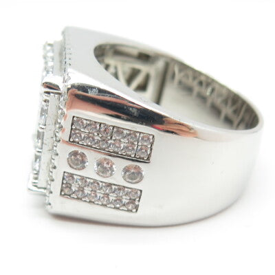 925 Sterling Silver Pave C Z Domed Ring Size 12.25