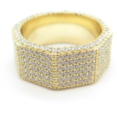 925 Sterling Silver Gold Plated Pave C Z Band Ring Size 12.75