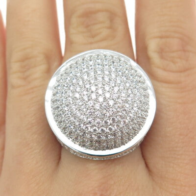 925 Sterling Silver Pave C Z Domed Ring Size 8