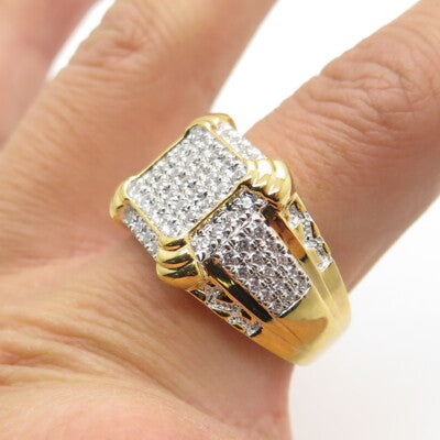 925 Sterling Silver Gold Plated Pave C Z Ring Size 10.25