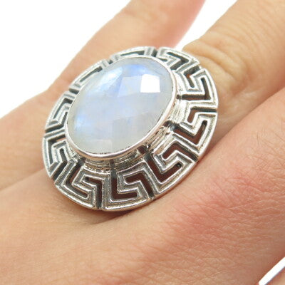 NICKY BUTLER 925 Sterling Silver Vintage Moonstone Gem Greek Maze Ring Size 6