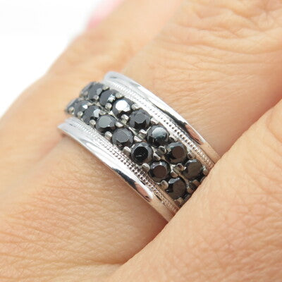 P. NINA 925 Sterling Silver 2-Tone Black C Z Ring Size 10.25