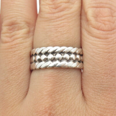 925 Sterling Silver Vintage Mexico Twisted Beaded Ring Size 8.75