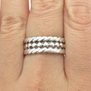925 Sterling Silver Vintage Mexico Twisted Beaded Ring Size 8.75