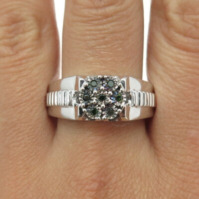CHUCK CLEMENCY 925 Sterling Silver Real Green Diamond Ring Size 11.25