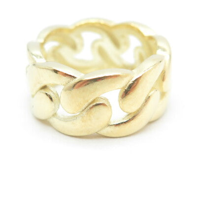 925 Sterling Silver Gold Plated Cuban Chain Band Ring Size 6