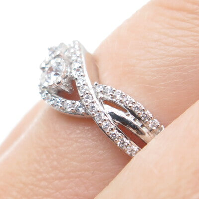 925 Sterling Silver Round-Cut C Z Infinity Twisted Promise Ring Size 7