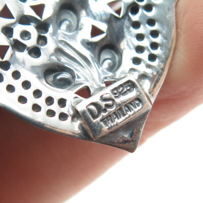 925 Sterling Silver Vintage Real Blue Topaz Floral Blossom Oxidized Pendant