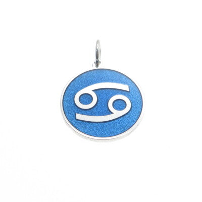 925 Sterling Silver Blue Enamel Cancer Zodiac Sign Minimalist Charm Pendant