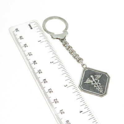 925 Sterling Silver Vintage Mexico Caduceus Key Ring w/Chain