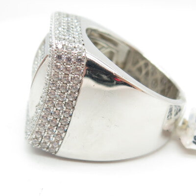 925 Sterling Silver Pave C Z Domed Ring Size 11.25