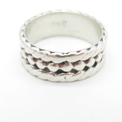 925 Sterling Silver Vintage Mexico Twisted Beaded Ring Size 8.75
