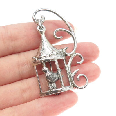 LANG 925 Sterling Silver Antique Art Deco Bird in a Cage Pin Brooch