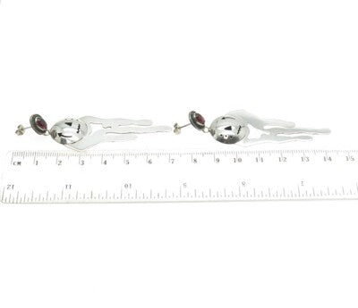 925 Sterling Silver Vintage Real Tourmaline Modernist Shadow Box Dangle Earrings