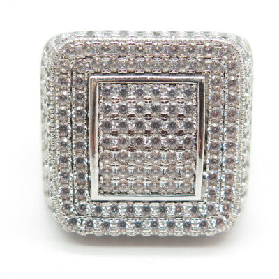 925 Sterling Silver Pave C Z Domed Ring Size 11.25