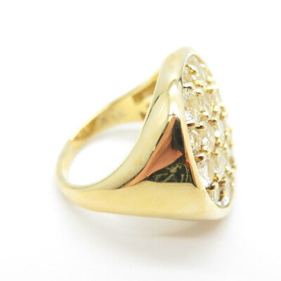 925 Sterling Silver Gold Plated Round-Cut C Z Cluster Ring Size 6