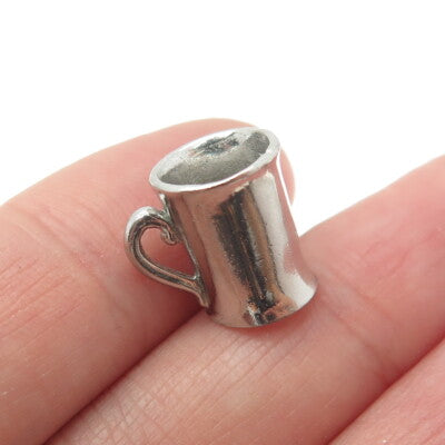 925 Sterling Silver Antique Art Deco Enamel Letter "I" Cup Minimalist Pendant