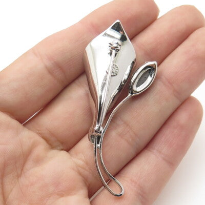 CURTIS CREATIONS 925 Sterling Silver Antique Art Deco Hematite Gem Lily Brooch