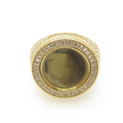 925 Sterling Silver Gold Plated Pave C Z Round Ring Size 8.25