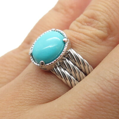 925 Sterling Silver Italy Sleeping Beauty Turquoise Multi-Row Ring Size 6.25