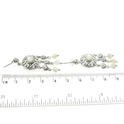 925 Sterling Silver Vintage Real Mother-of-Pearl Swirl Dangling Earrings