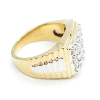 925 Sterling Silver 2-Tone Round-Cut Shaped C Z Wide Ring Size 10.25