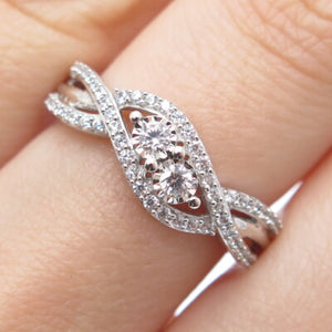 925 Sterling Silver Round-Cut C Z Infinity Twisted Promise Ring Size 7