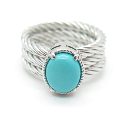 925 Sterling Silver Italy Sleeping Beauty Turquoise Multi-Row Ring Size 6.25