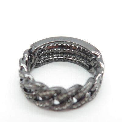 925 Sterling Silver Pave C Z Cuban Chain Band Ring Size 7