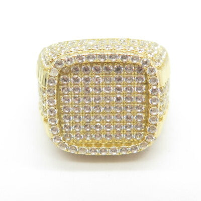 925 Sterling Silver Gold Plated Pave C Z Domed Ring Size 10.25