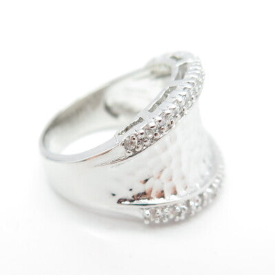 J. ESPOSITO 925 Sterling Silver C Z Hammered Finish Ring Size 6.25