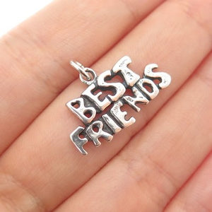 SUNDANCER 925 Sterling Silver Vintage Best Friends Oxidized Charm Pendant
